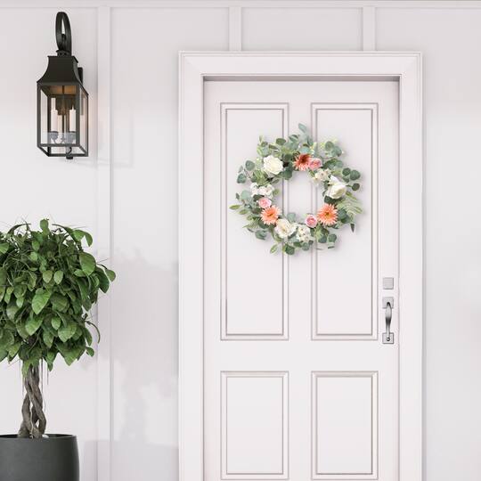 24"Artificial Chrysanthemum, Rose & Ranunculus Floral Spring Wreath